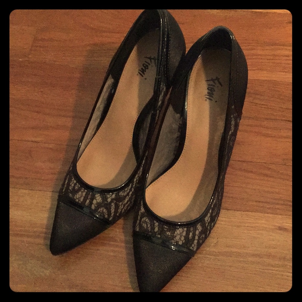 Satin & lace black heels